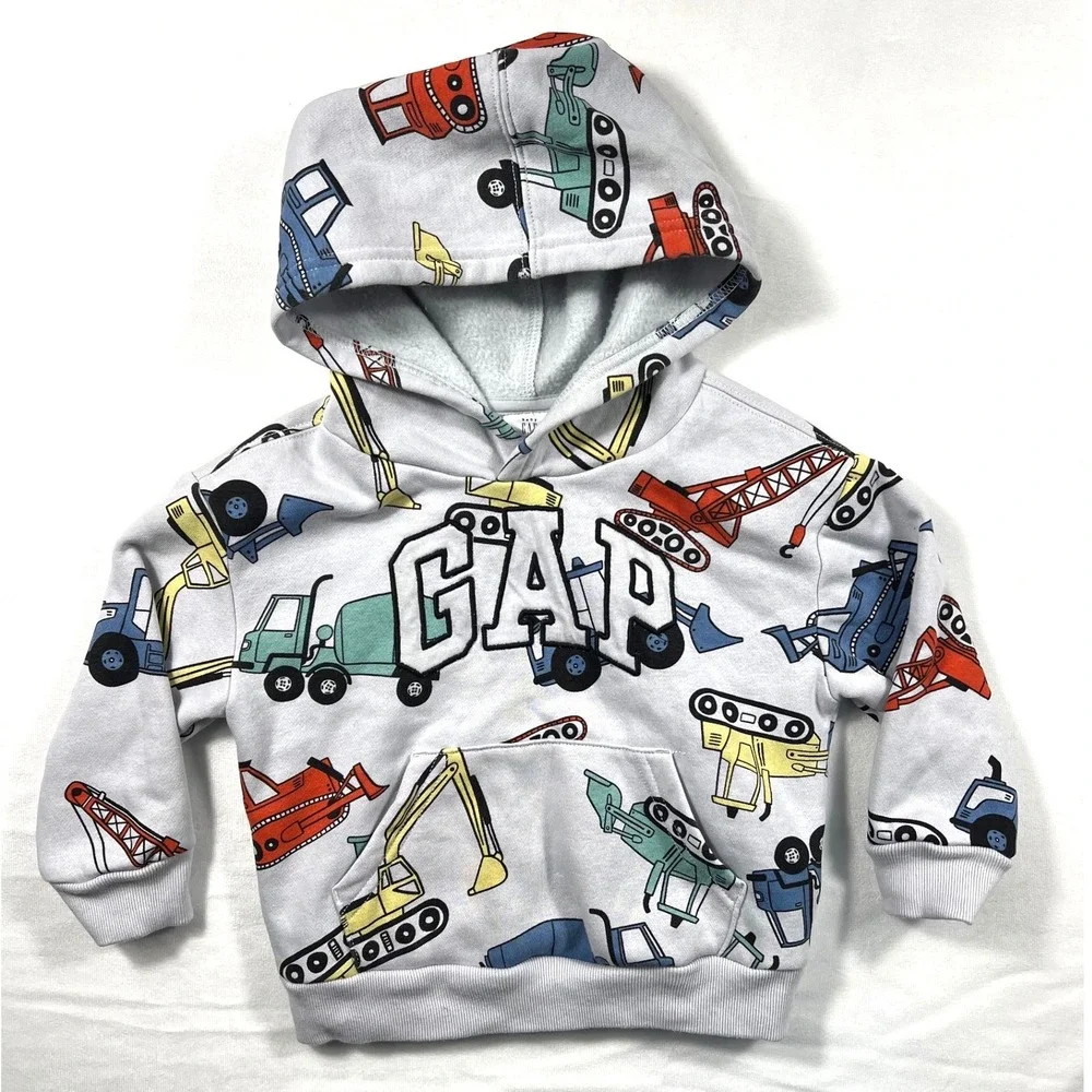 Baby Gap Construction Truck Hoodie Jogger Set 2 Years Gray Fleece Sweatsuit 2T